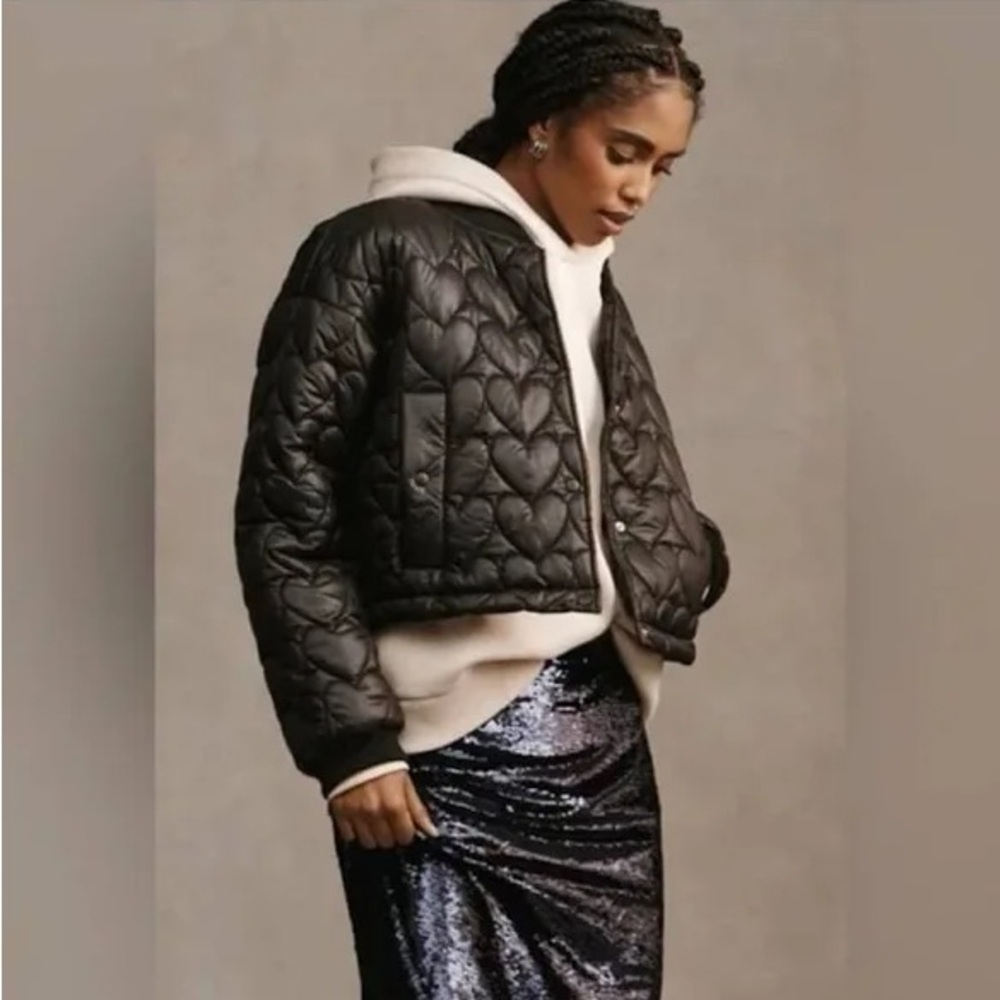 Anthropologie Black Quilted Bomber Jacket